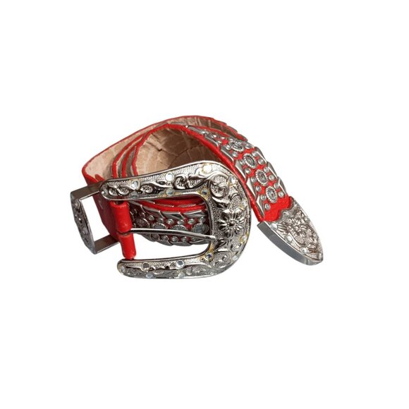 Womens Western Rodeo Cowgirl Belt Bling Rhinestones Italian Pebbled Leather 38\